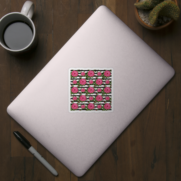 Roses With Stripes Pattern by Designoholic